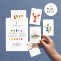 Mini lighthouse watercolor kit: instructions, paint card and lobster, blueberry and lighthouse designs