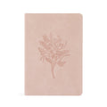 Blush pink faux-suede notebook with a tone-on-tone bouquet and butterflies