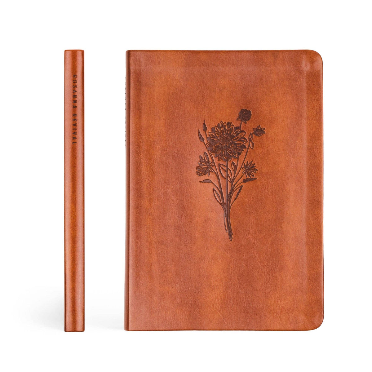 Spine beside the front cover of the cognac notebook