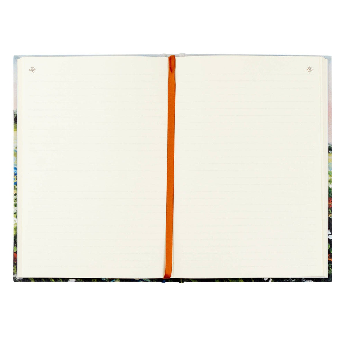 Lined pages with an orange ribbon bookmark