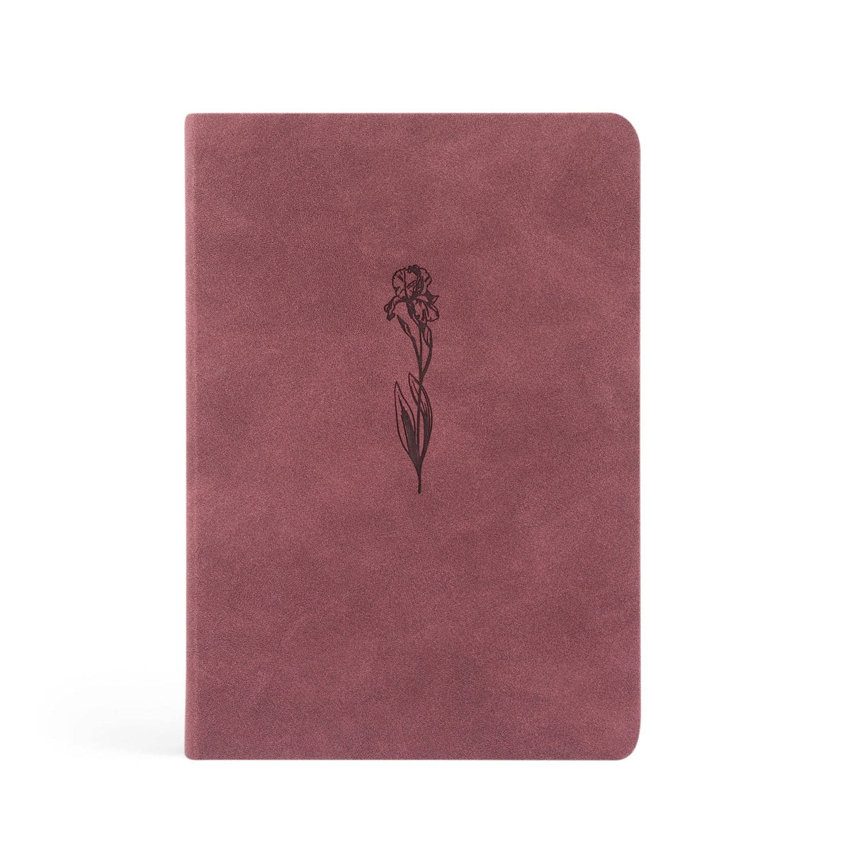 Berry faux-suede notebook with a single debossed iris