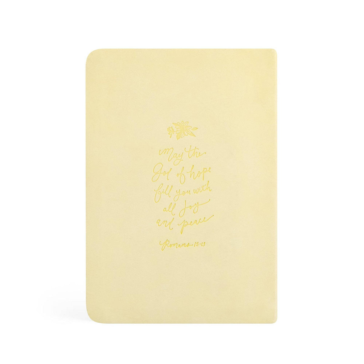 Back cover with Romans 15:13, "May the God of hope fill you with all joy and peace", in script