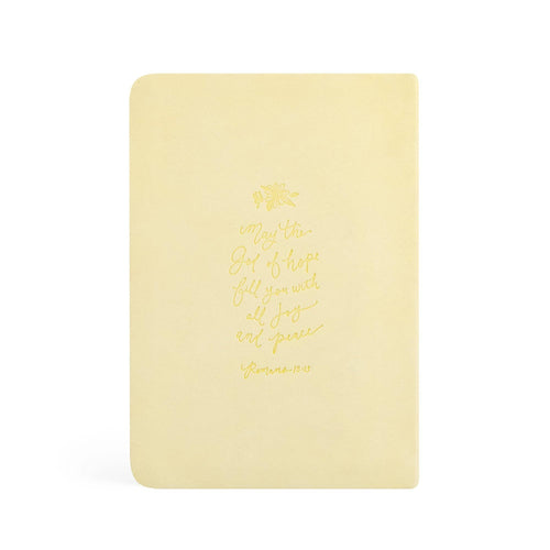 Back cover with Romans 15:13, "May the God of hope fill you with all joy and peace", in script