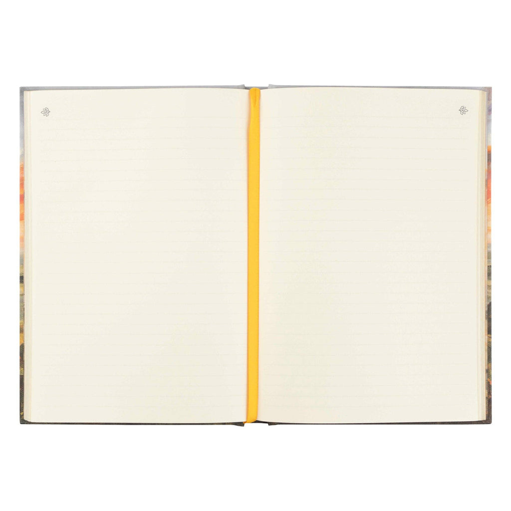 Lined pages with a yellow ribbon bookmark