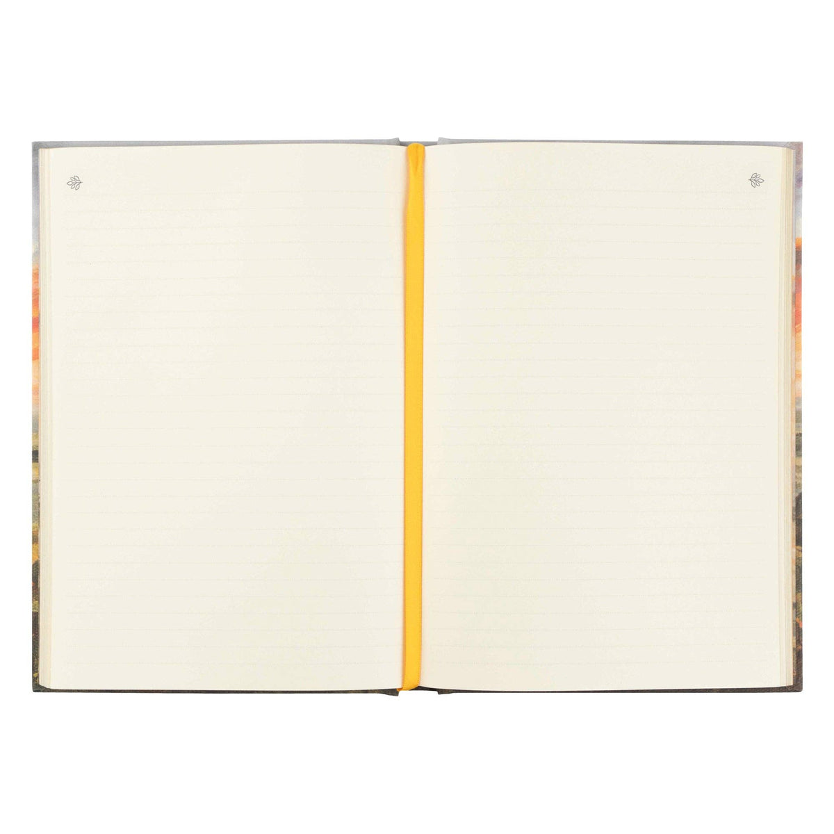 Lined pages with a yellow ribbon bookmark