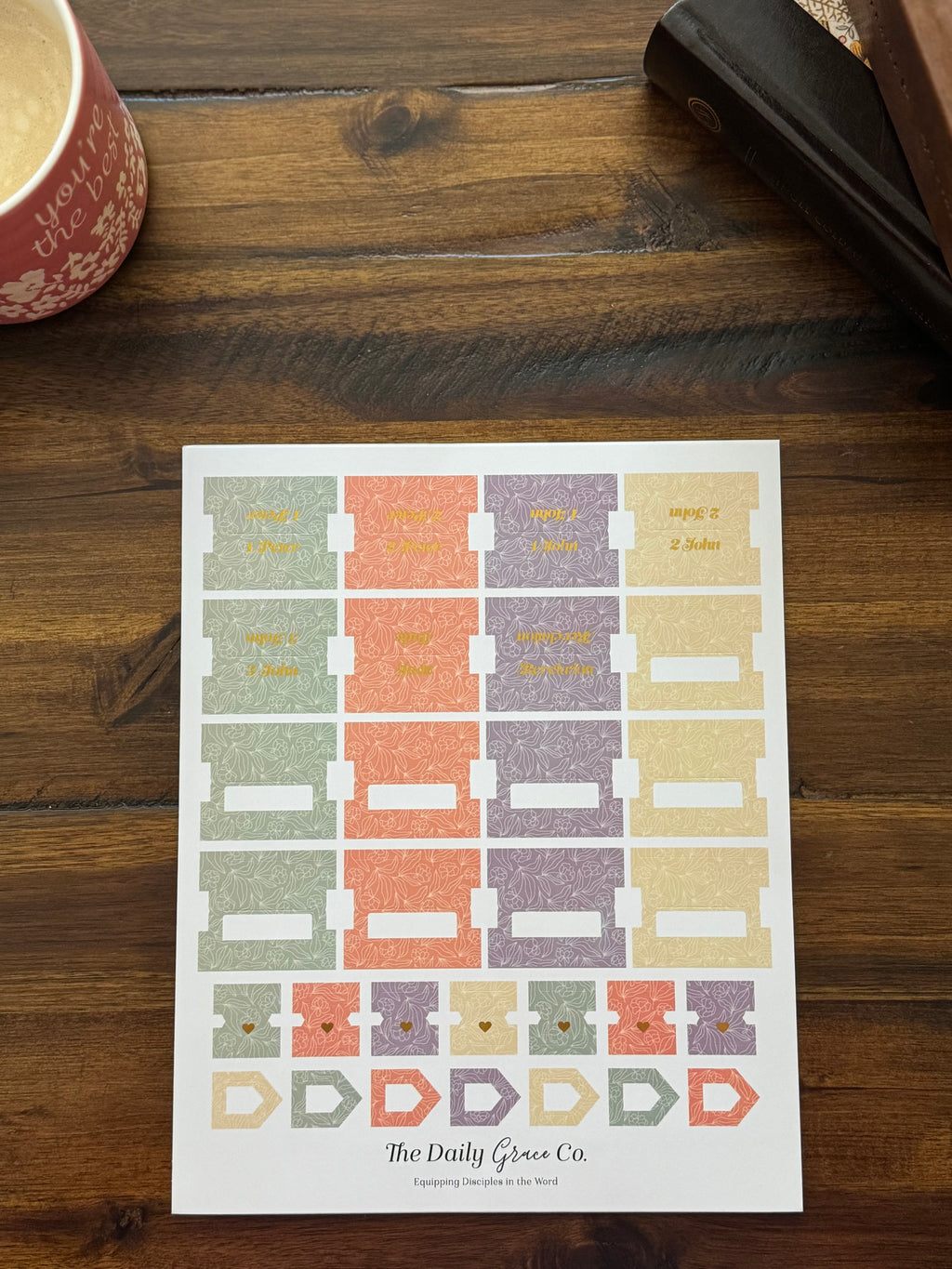 Second sheet of the speckled pastel Bible tabs with blank tabs and arrow markers