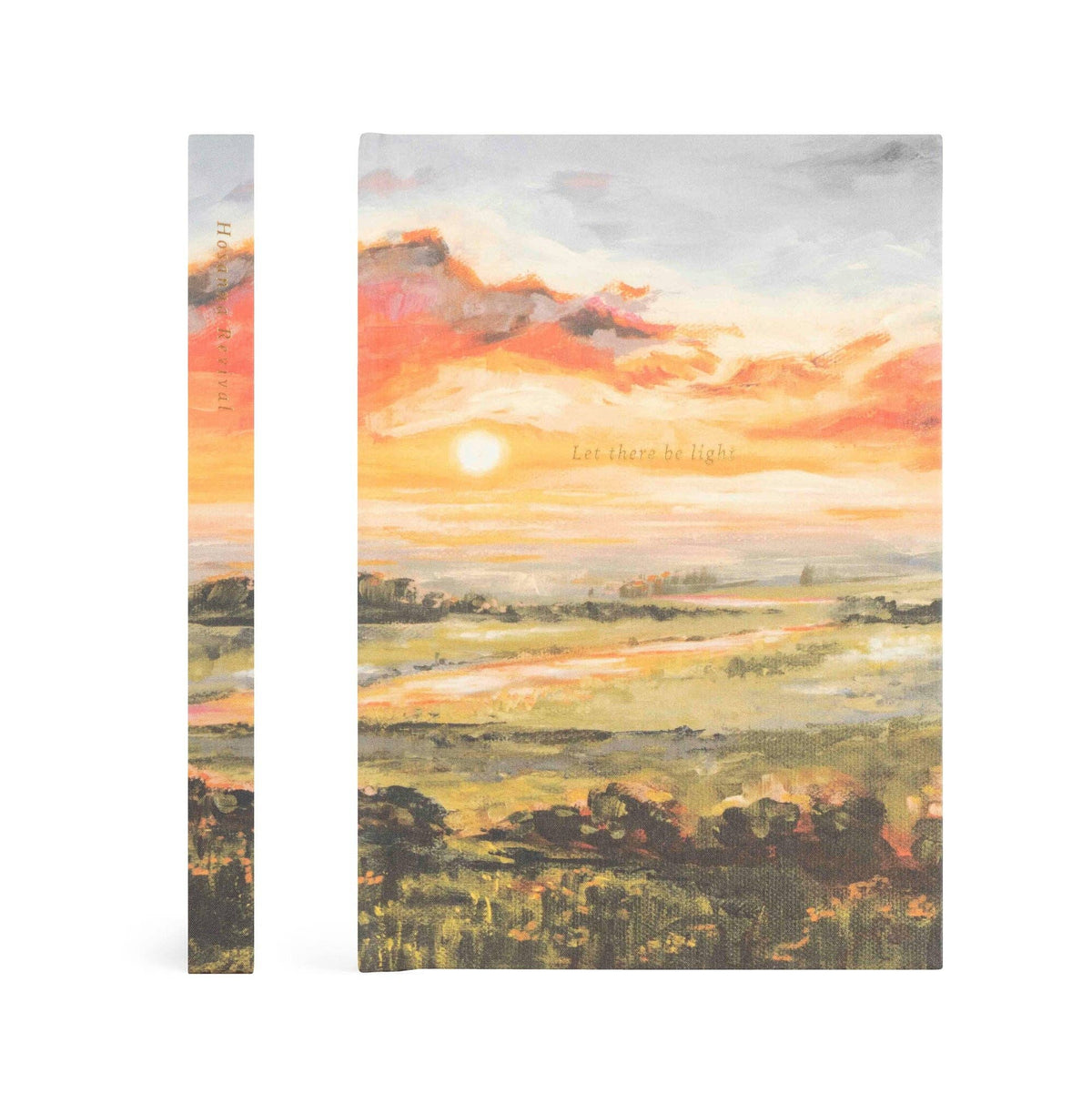 Spine beside the front cover of the sunset landscape notebook