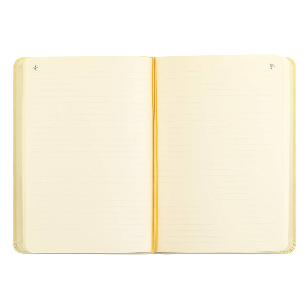 Lined pages with a yellow ribbon bookmark
