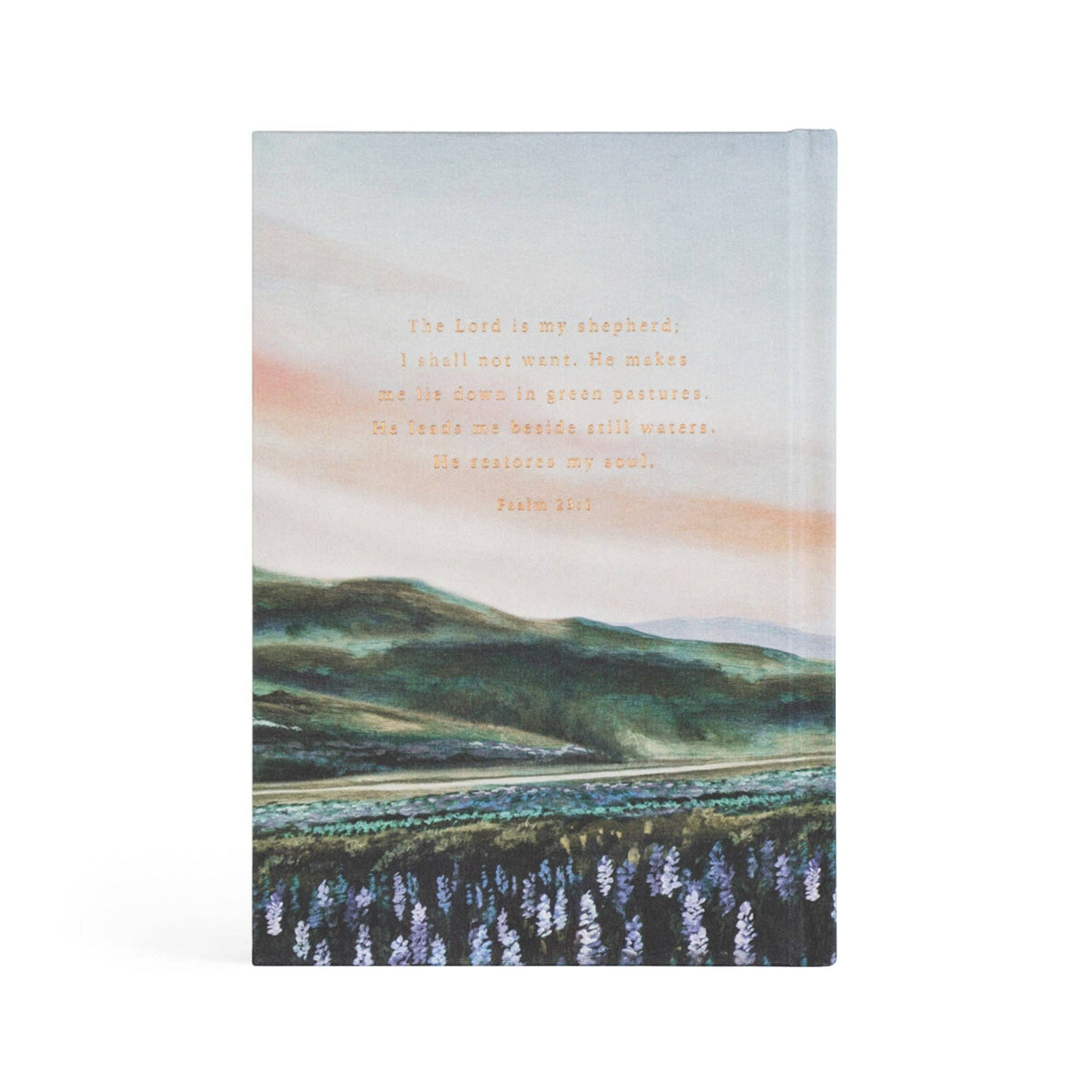 Back cover with Psalm 23:1–3, "The Lord is my shepherd", over the painted hills