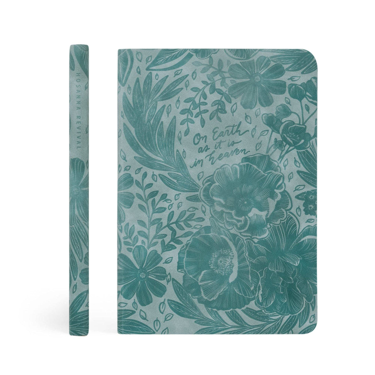 Spine beside the front cover of the teal floral notebook