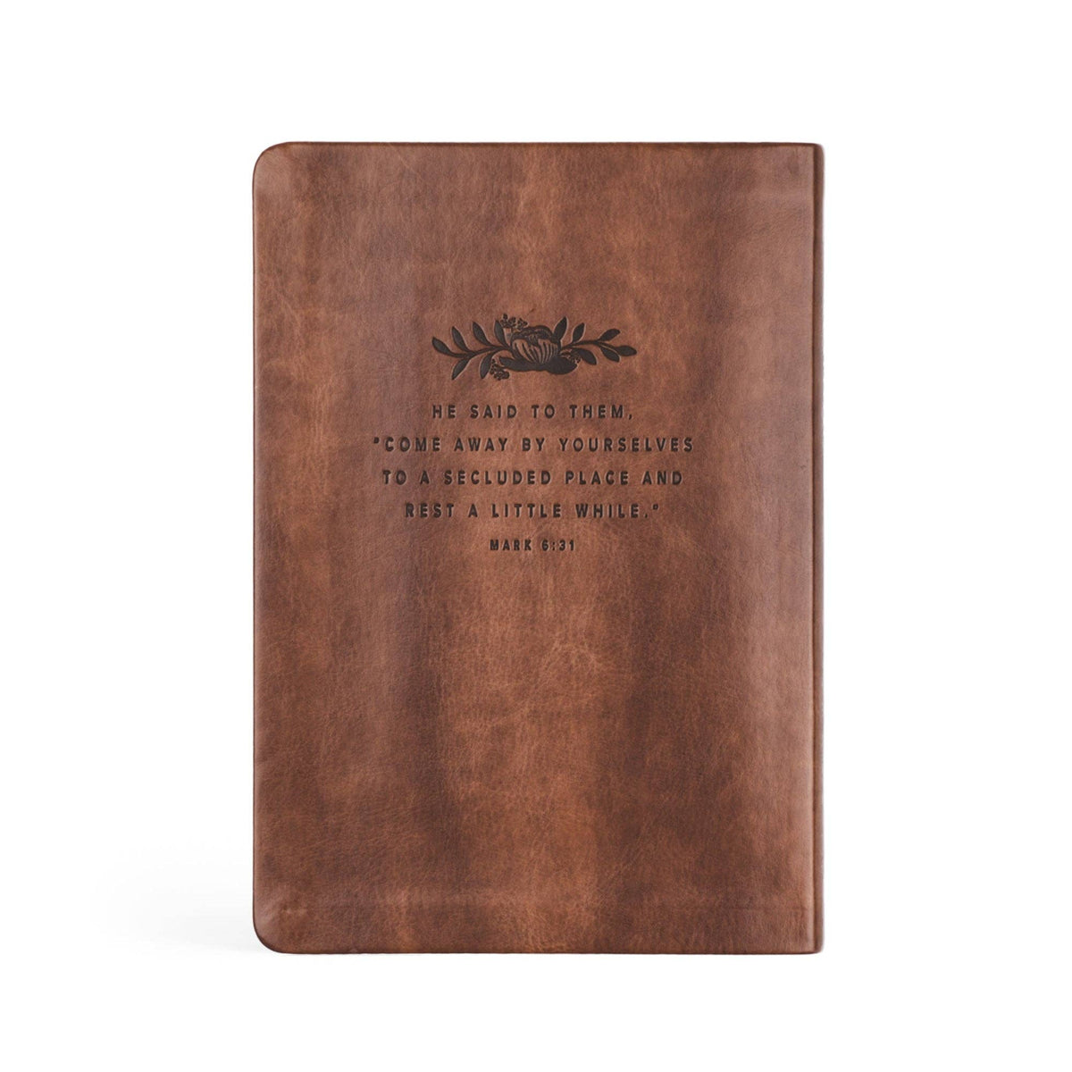 Back cover with Mark 6:31, "Come away by yourselves to a secluded place and rest a little while"