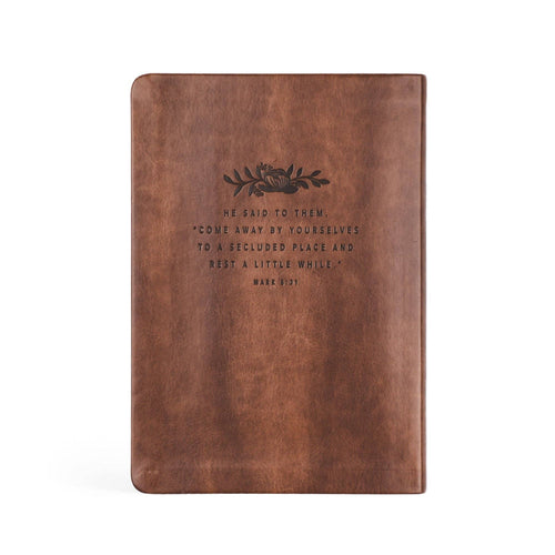 Back cover with Mark 6:31, "Come away by yourselves to a secluded place and rest a little while"