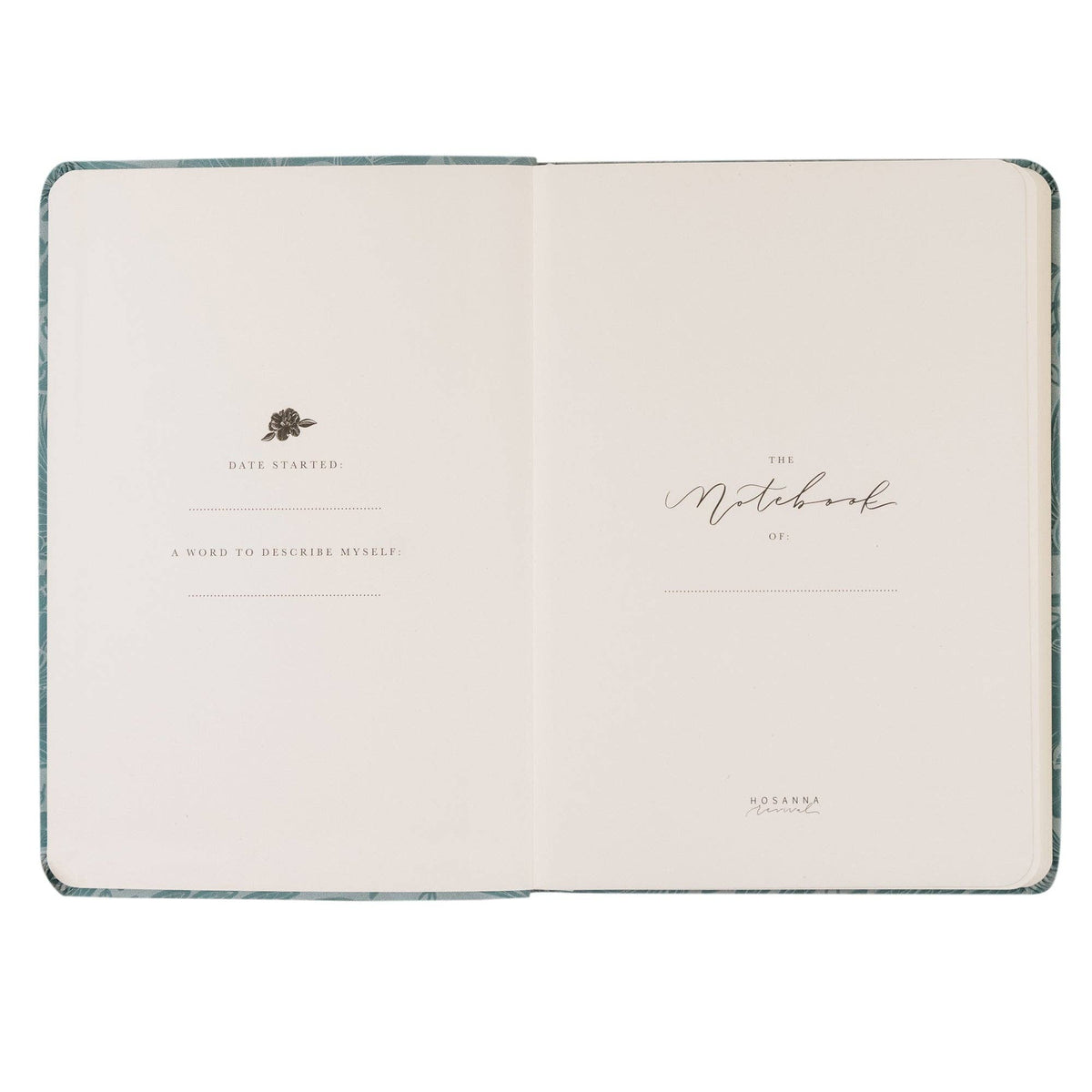 Opening pages with spaces for the owner's name, date started and a word to describe yourself