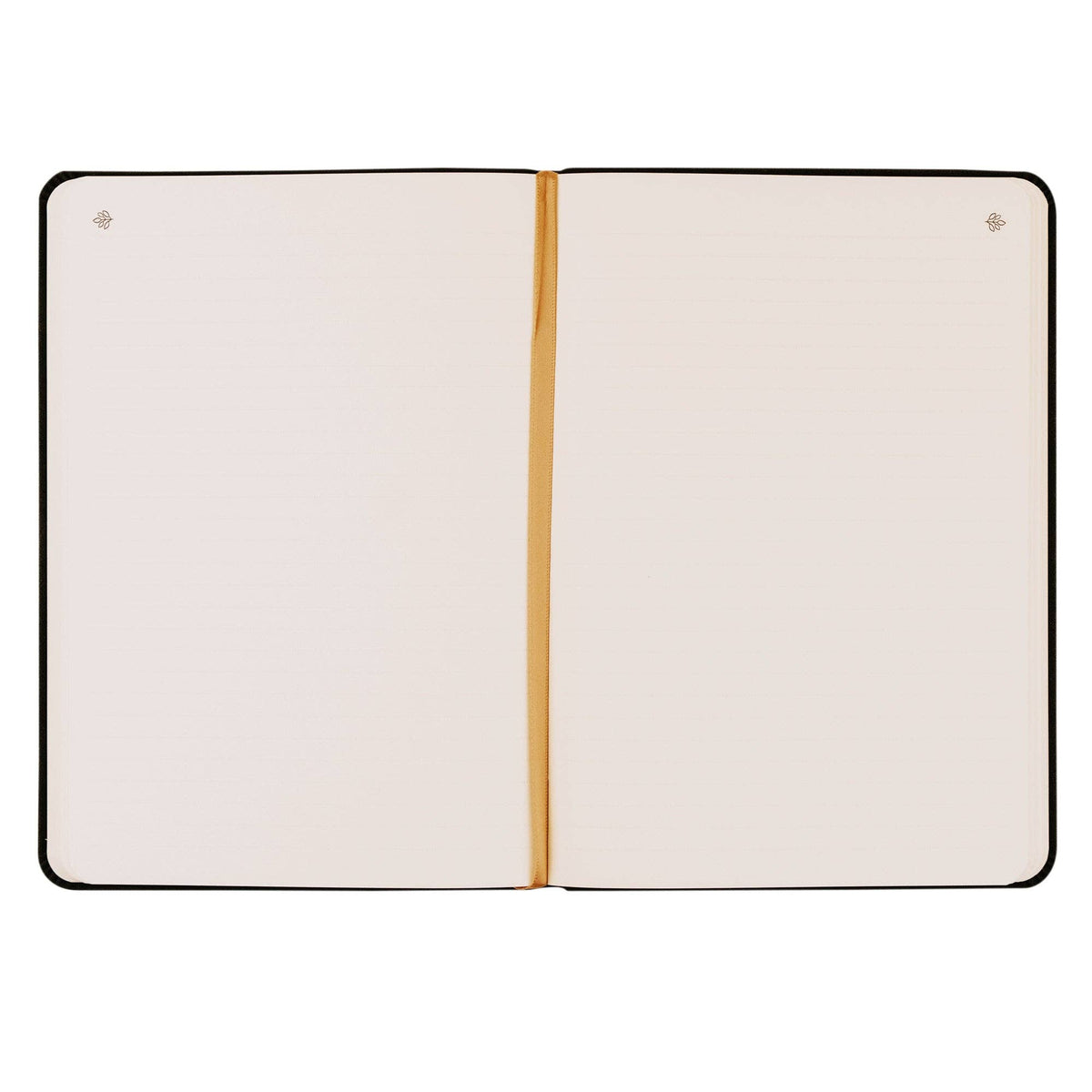 Lined pages with a gold ribbon bookmark