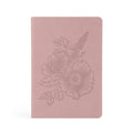Dusty mauve faux-leather notebook with a tone-on-tone poppy and larkspur bouquet