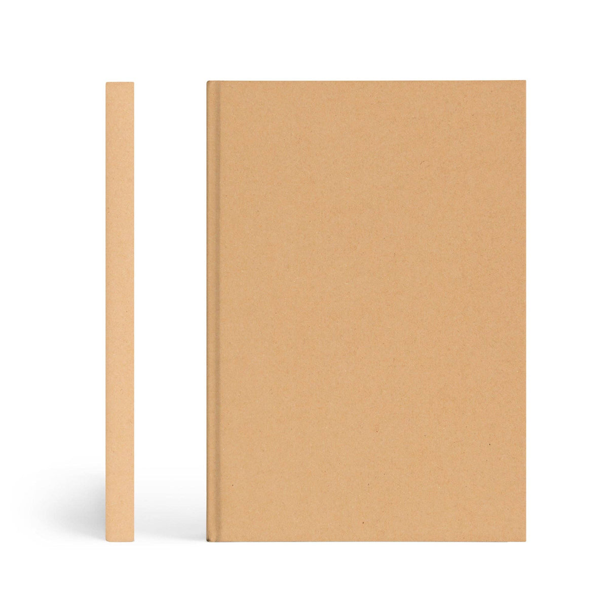 Kraft notebook's spine beside its front cover