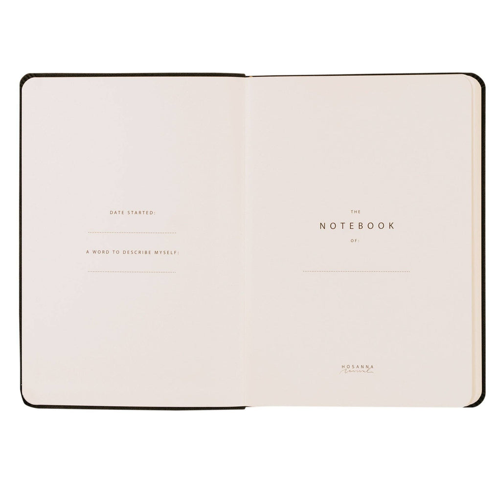 Opening pages with spaces for the owner's name, date started and a word to describe yourself