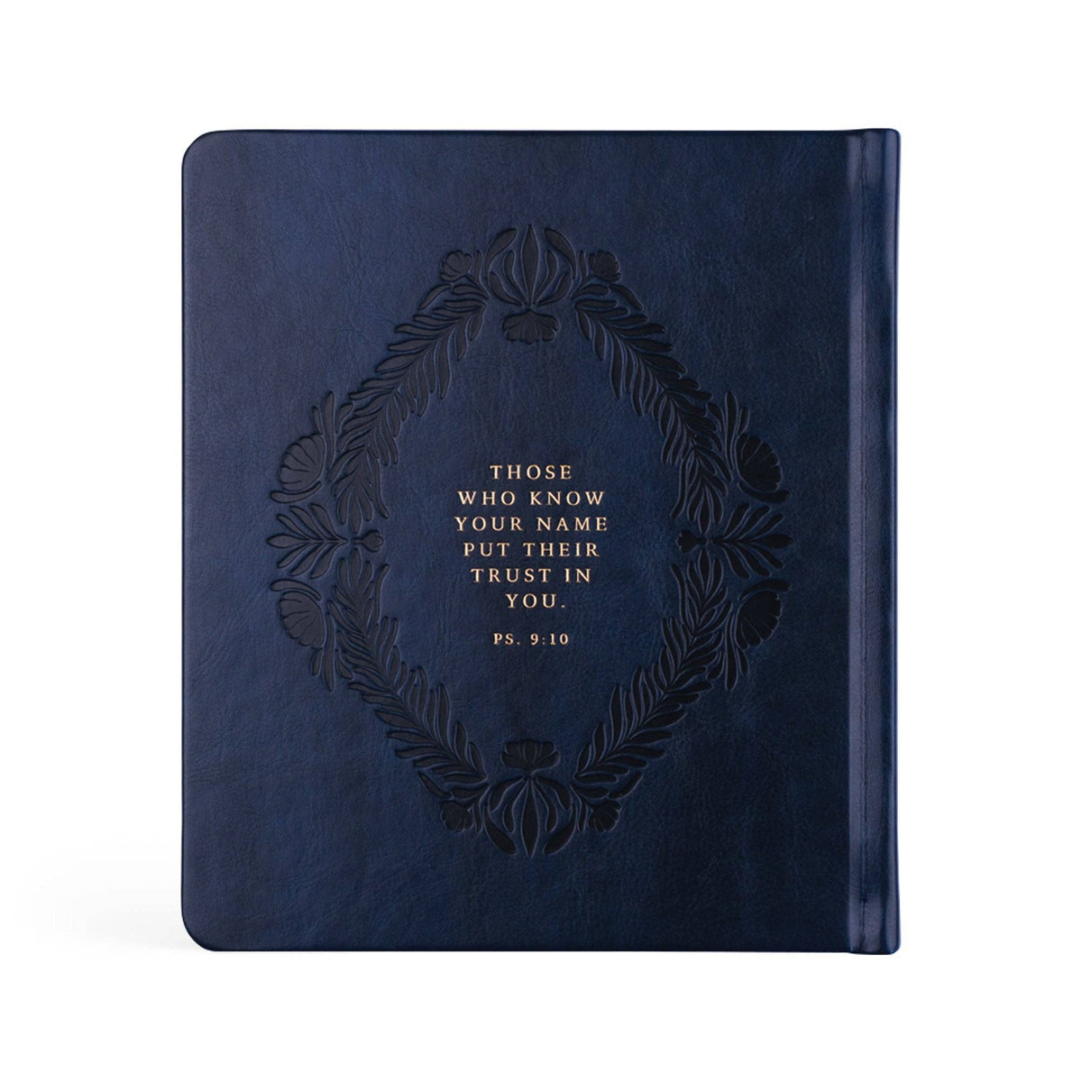 Back cover with Psalm 9:10, "Those who know your name put their trust in you", in gold