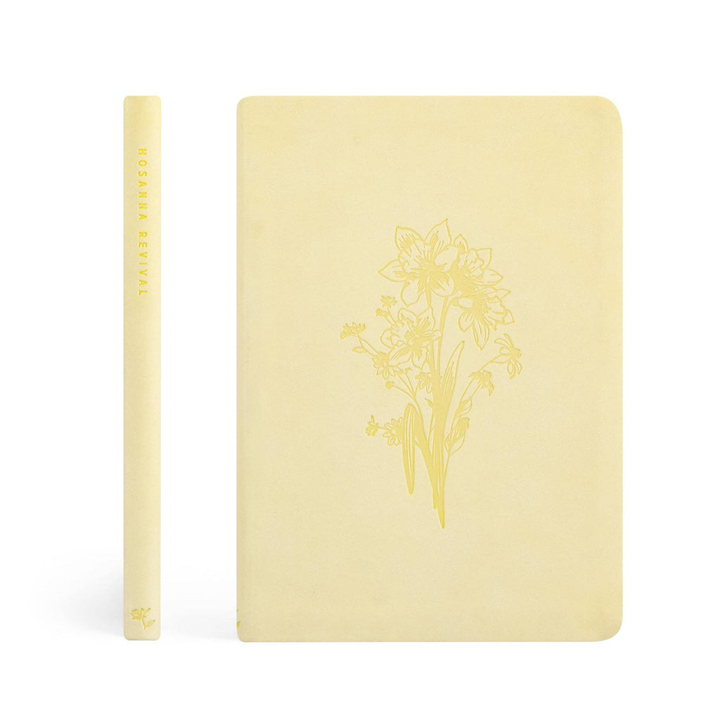 Spine beside the front cover of the yellow daffodil notebook