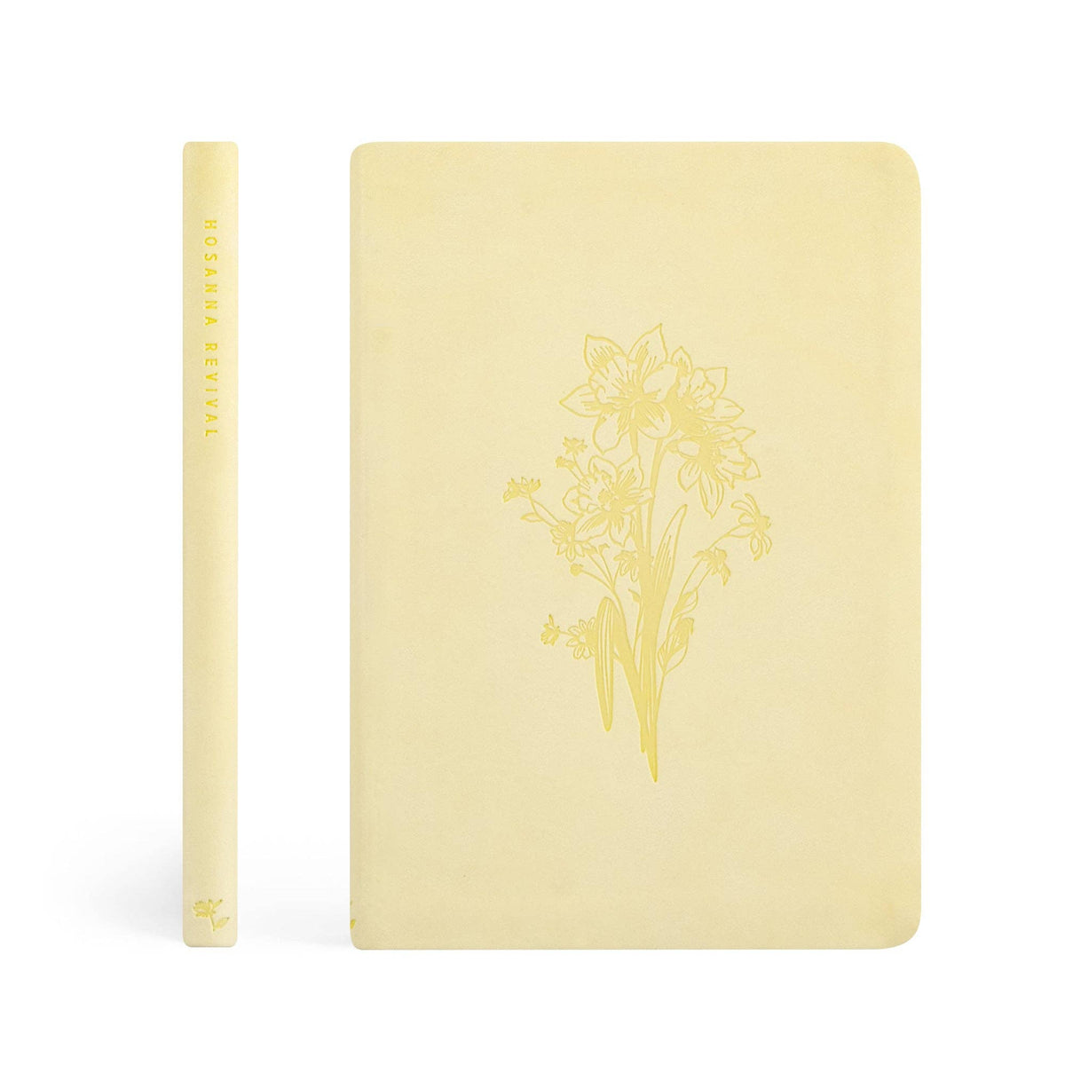 Spine beside the front cover of the yellow daffodil notebook