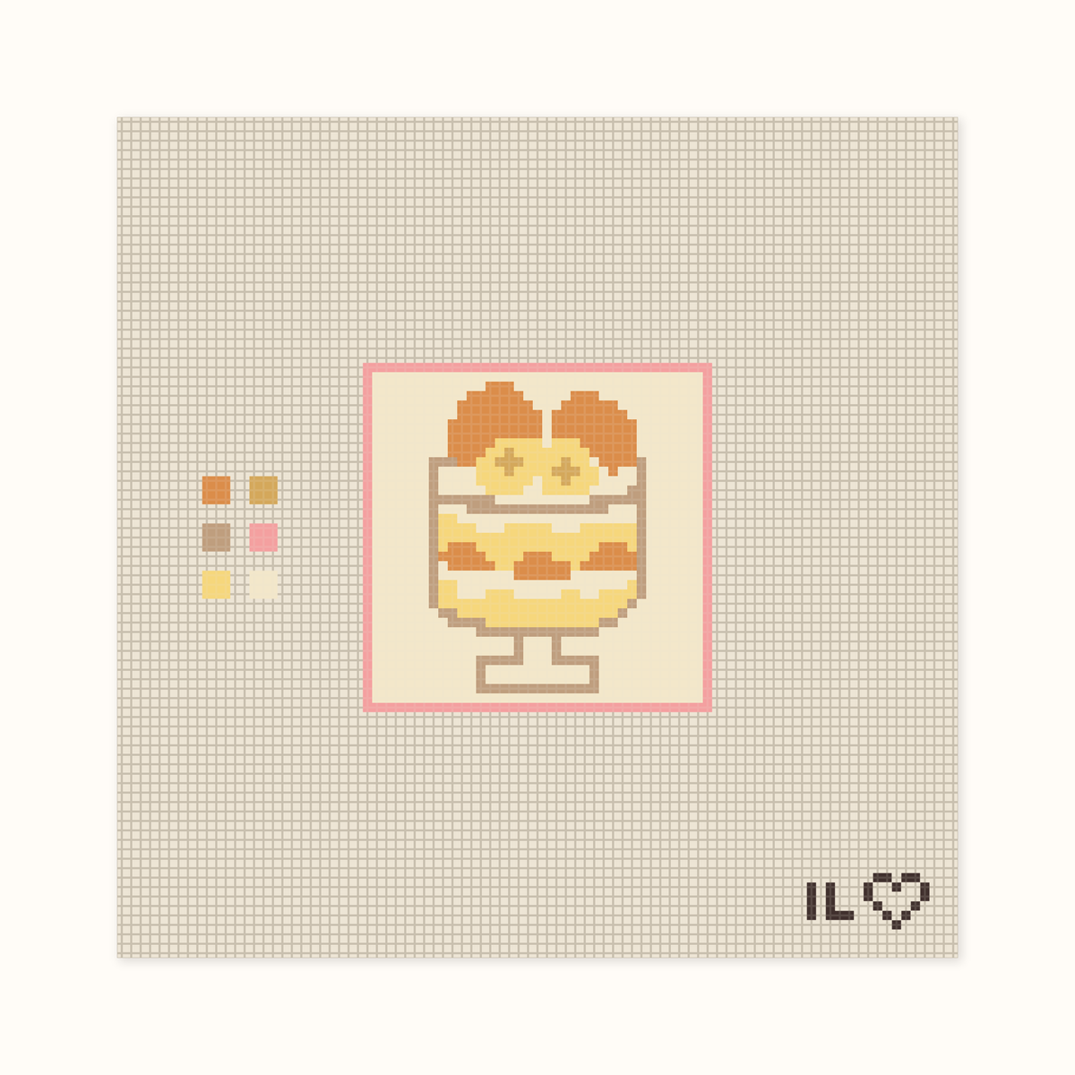Banana Pudding hand-painted needlepoint canvas: a glass stand filled with banana pudding