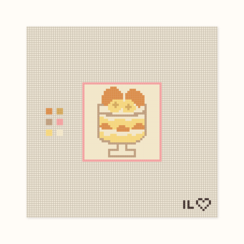 Banana Pudding hand-painted needlepoint canvas: a glass stand filled with banana pudding