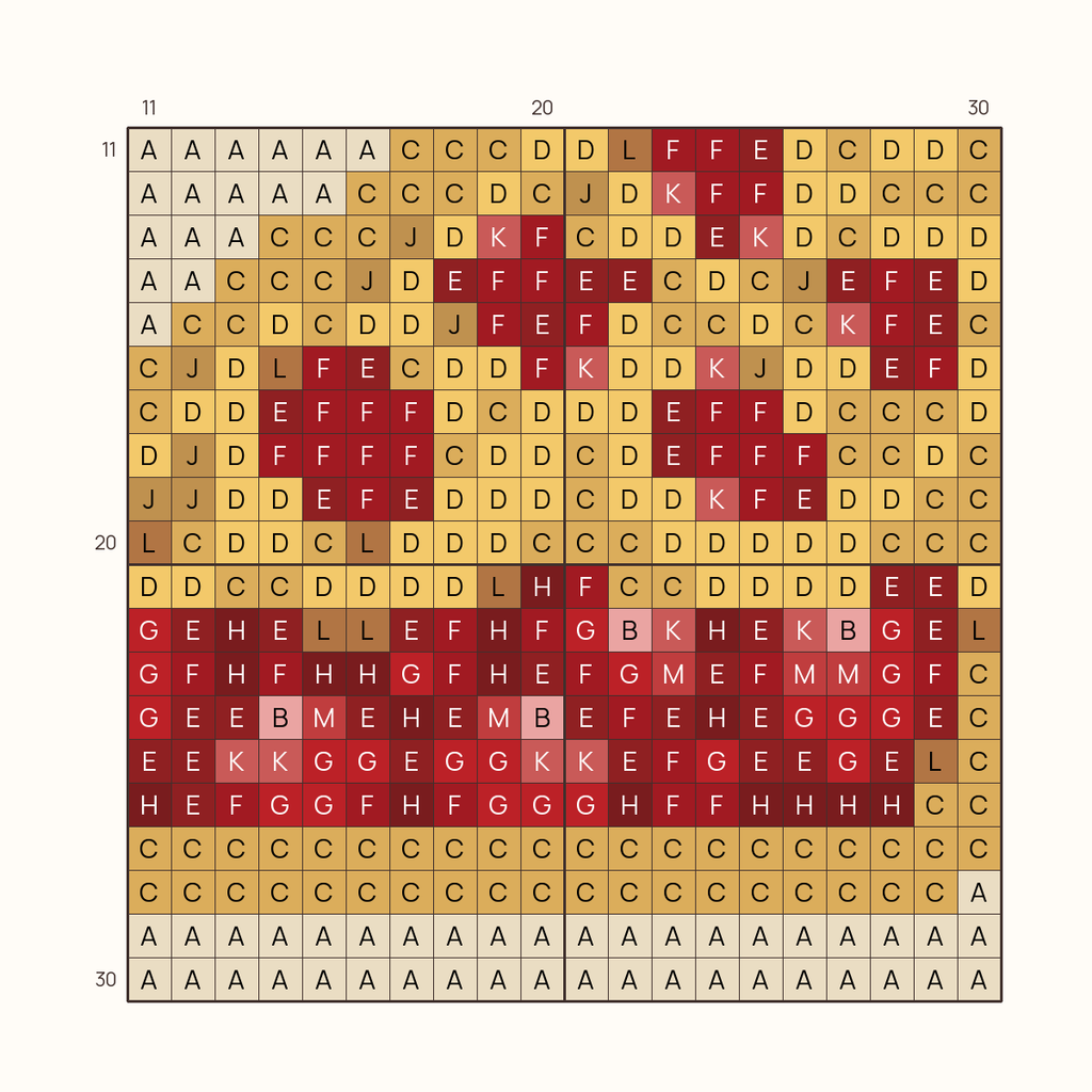 Cherry Pie stitch chart, one square per stitch