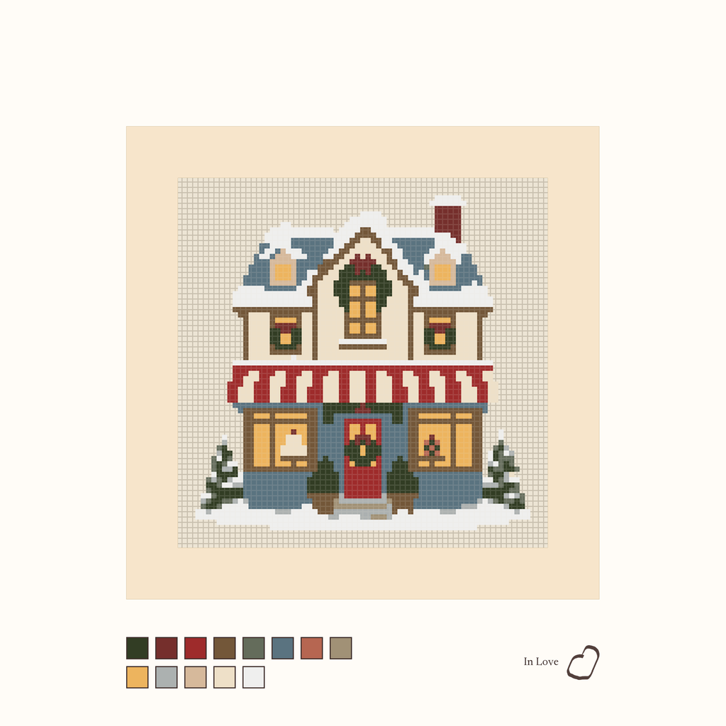 Christmas Bakery design as painted: a snowy bakery at Christmastime