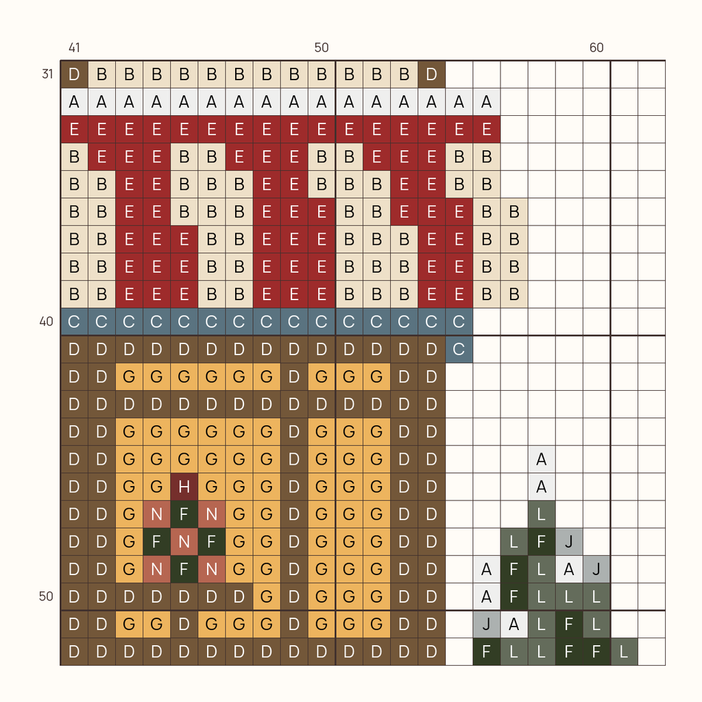 Christmas Bakery stitch chart, one square per stitch