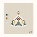 Christmas Church hand-painted needlepoint canvas: a snowy church at Christmastime