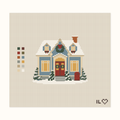 Christmas Post Office hand-painted needlepoint canvas: a snowy post office at Christmastime