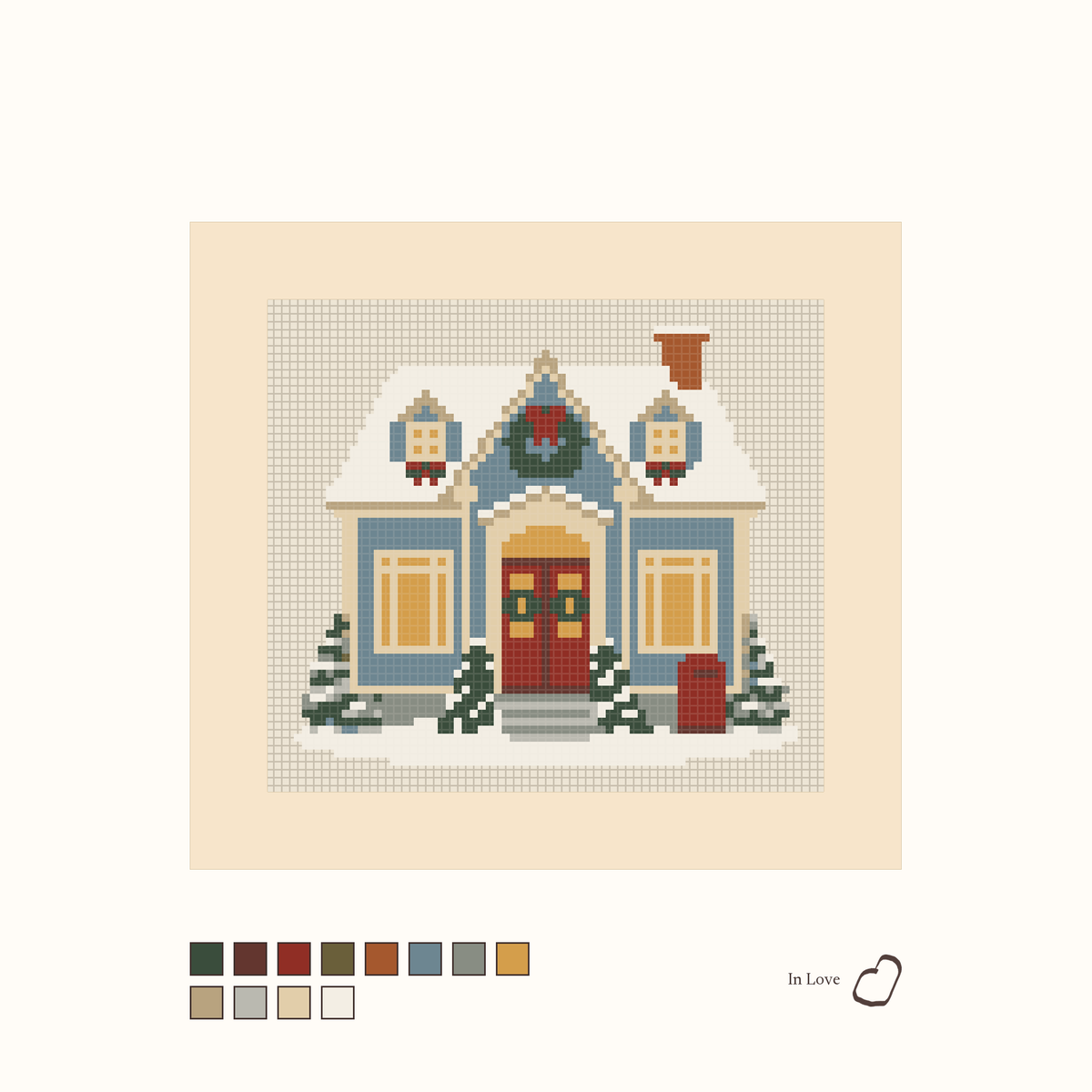 Christmas Post Office design as painted: a snowy post office at Christmastime