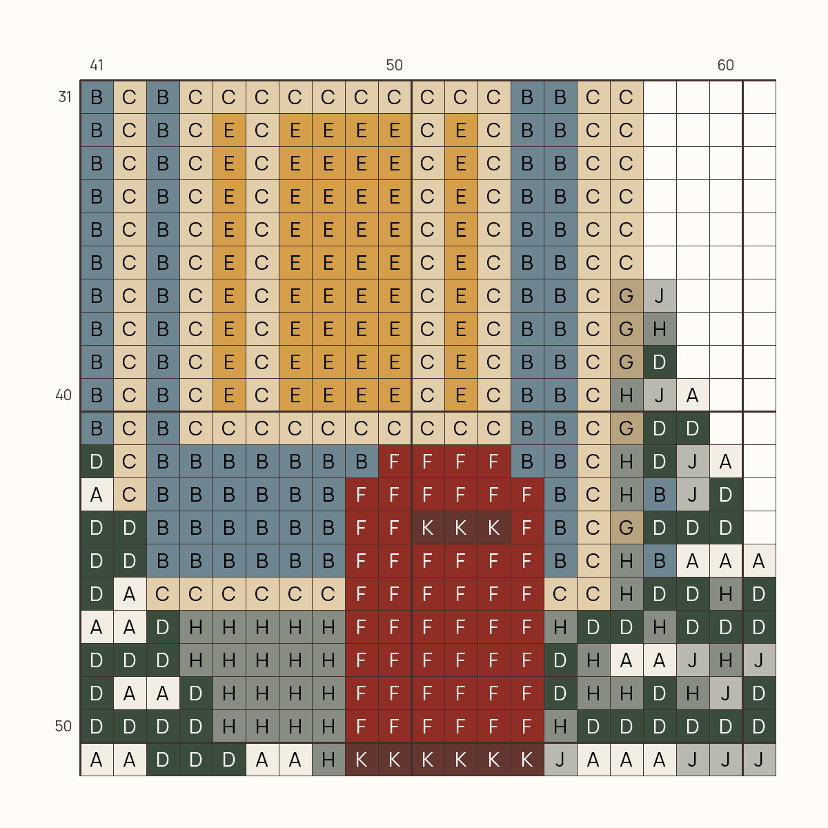 Christmas Post Office stitch chart, one square per stitch