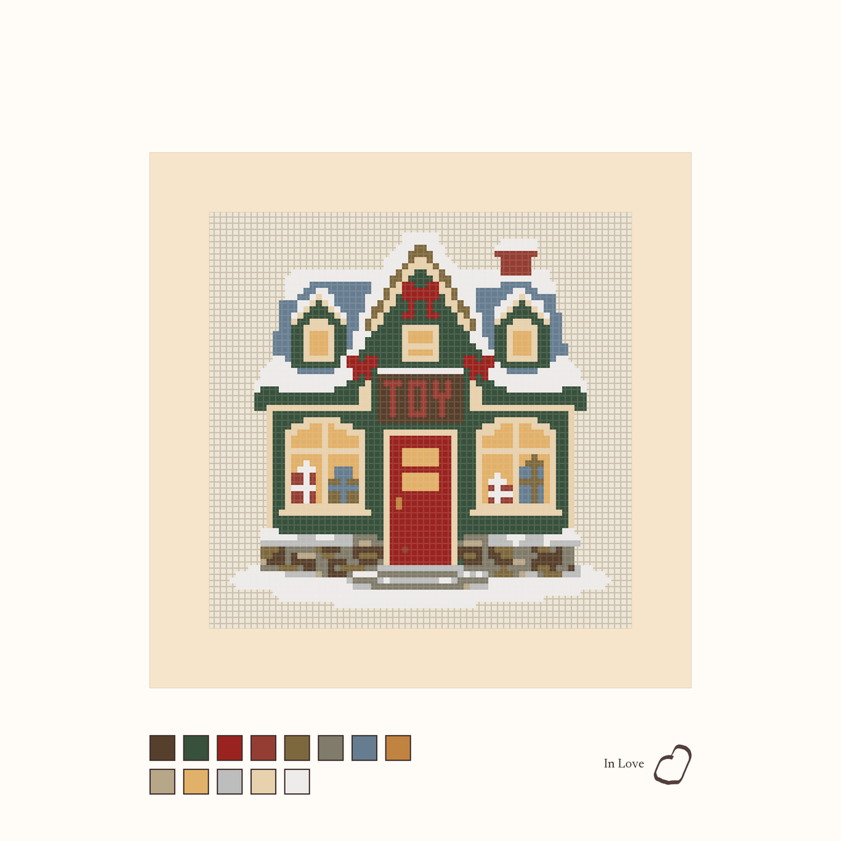 Christmas Toy Shop design as painted: a snowy toy shop at Christmastime