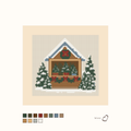 Christmas Tree Stand design as painted: a snowy Christmas tree stall among evergreens