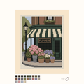 Corner Flower Shop design as painted: a corner flower shop at the bottom of a building