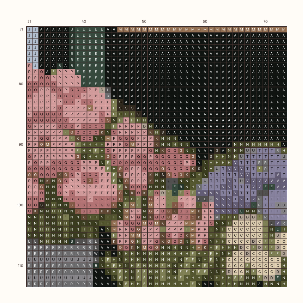 Corner Flower Shop stitch chart, one square per stitch