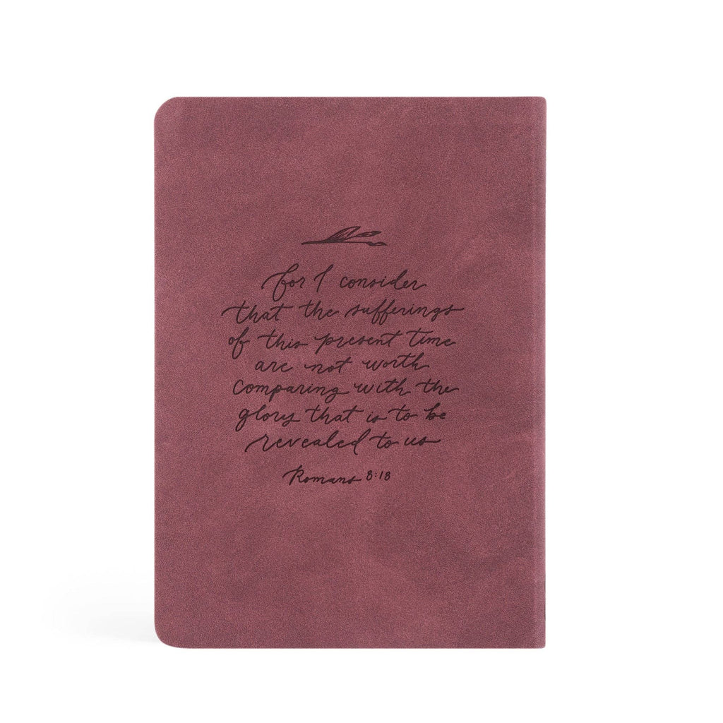 Back cover with Romans 8:18 in script, "the sufferings of this present time are not worth comparing"