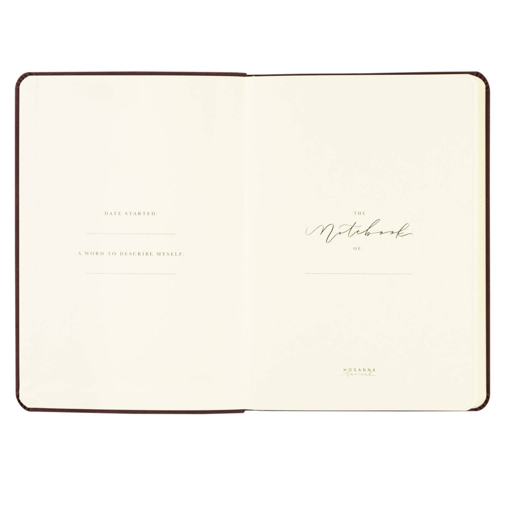 Opening pages with spaces for the owner's name, date started and a word to describe yourself