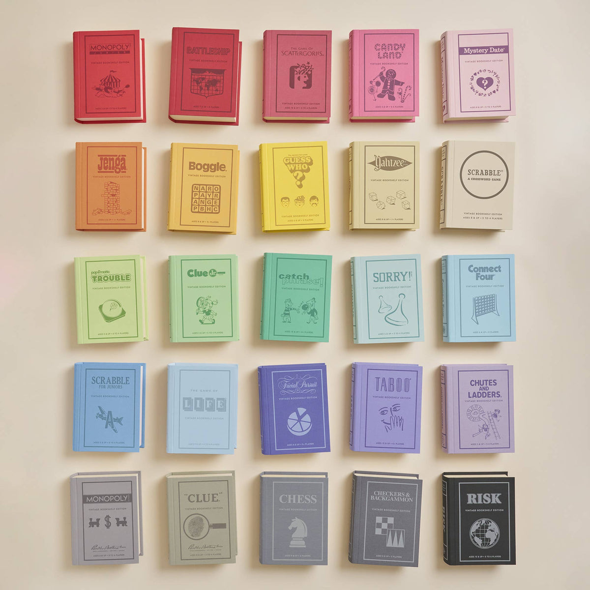 25-Pack Vintage Bookshelf Assortment of Classic Board Games