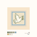 Dove design as painted: a white dove carrying an olive branch, framed in blue