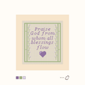 Doxology design as painted: a quote from the Doxology in purple text with a purple heart, set between green vines with purple flowers