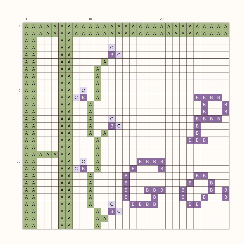 Doxology stitch chart, one square per stitch