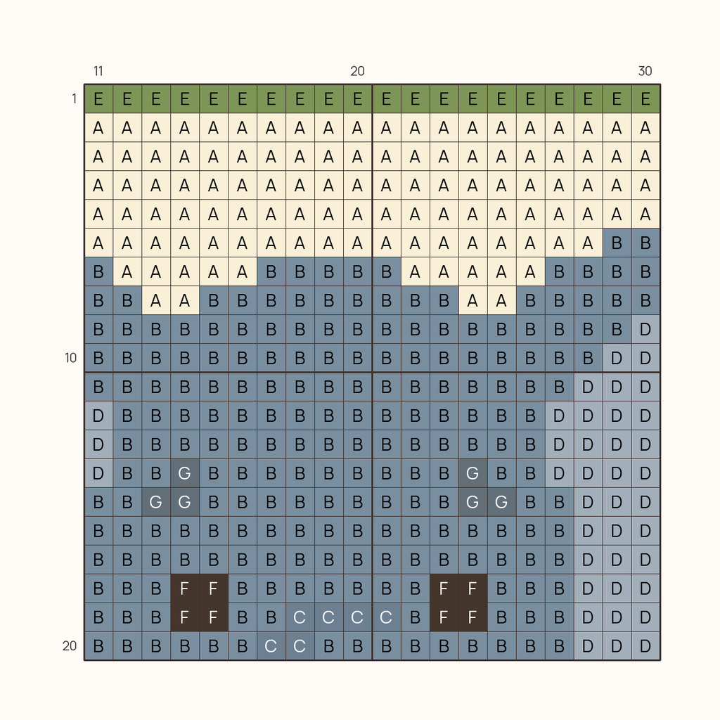 Elephant stitch chart, one square per stitch