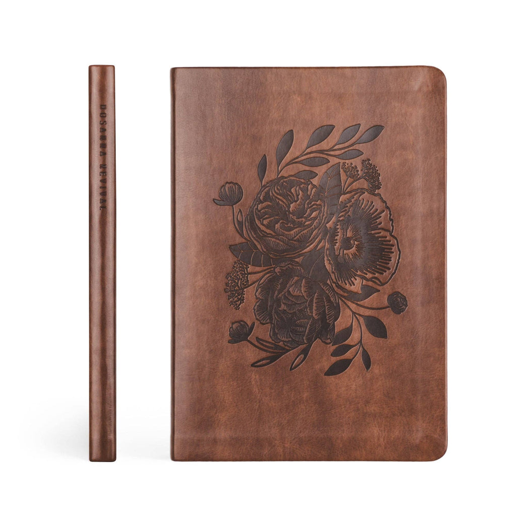Spine beside the front cover of the brown floral notebook