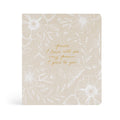 Cream linen-look prayer journal with white flowers and "Peace I leave with you" in gold script