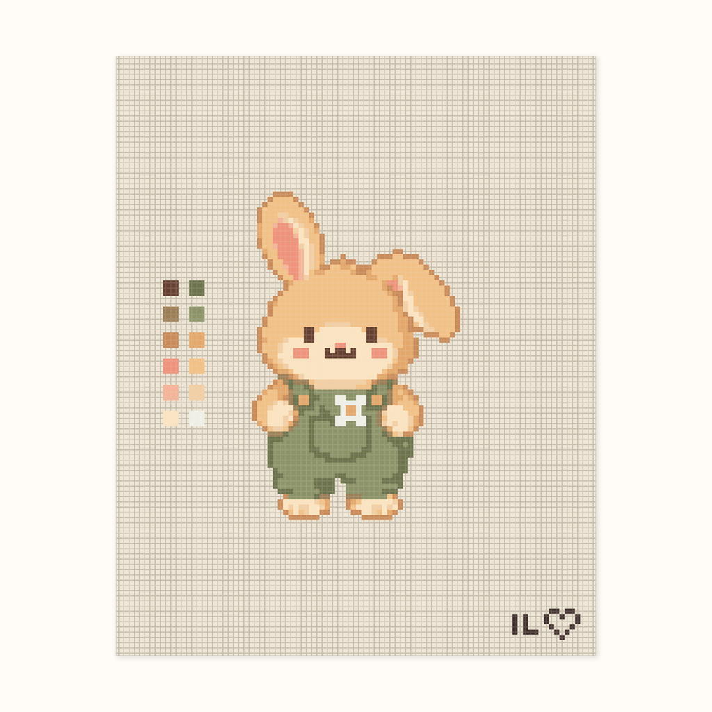 Friendly Bunny hand-painted needlepoint canvas: a friendly bunny smiling and waving