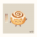 Friendly Cinnamon Roll hand-painted needlepoint canvas: a friendly cinnamon roll smiling and waving