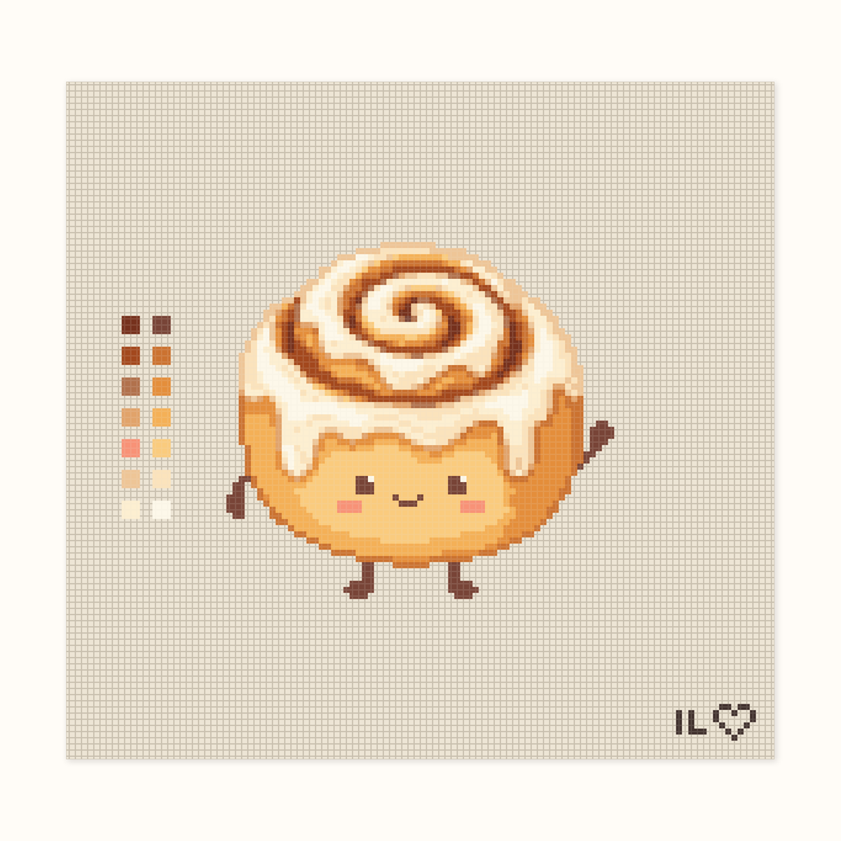Friendly Cinnamon Roll hand-painted needlepoint canvas: a friendly cinnamon roll smiling and waving