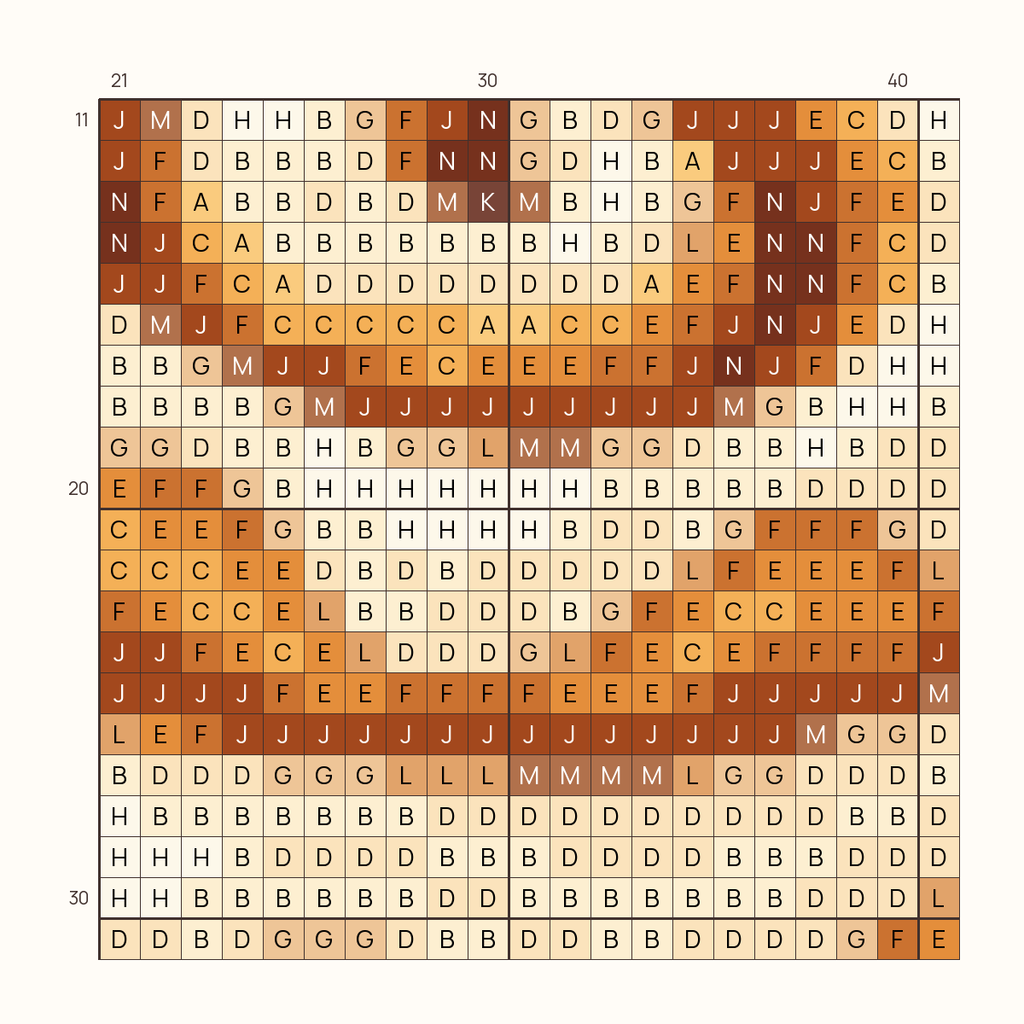 Friendly Cinnamon Roll stitch chart, one square per stitch